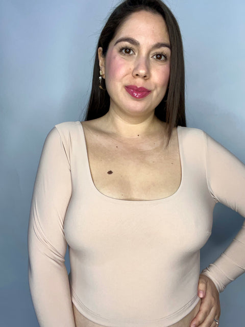 Crop Top Escote Cuadrado Beige