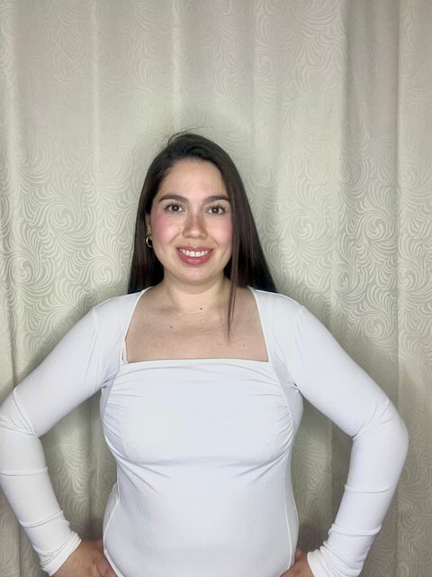 Body Escote Cuadrado Arrugado Blanco