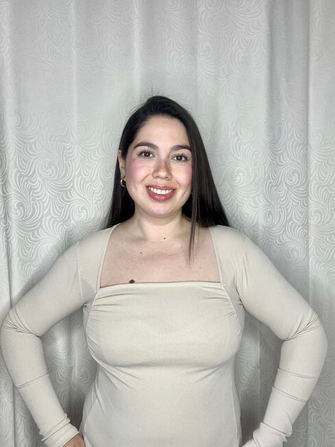 Body Escote Cuadrado Arrugado Beige