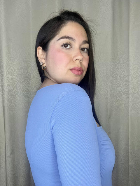 Body Escote Cuadrado Arrugado Celeste