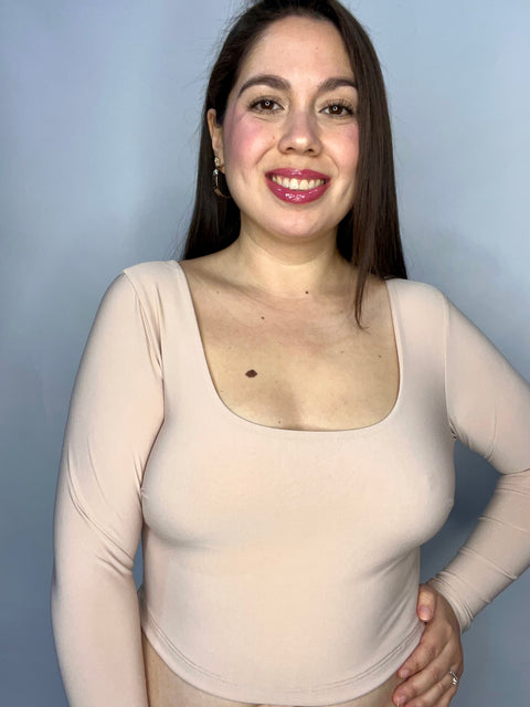 Crop Top Escote Cuadrado Beige