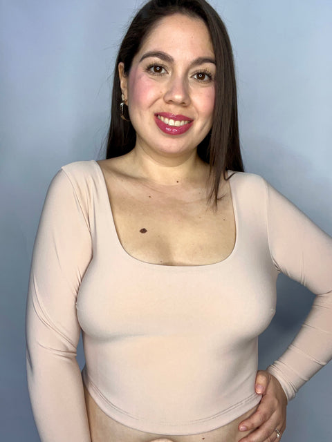 Crop Top Escote Cuadrado Beige