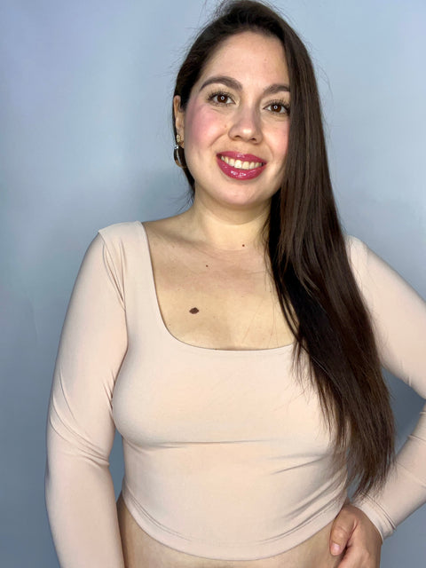Crop Top Escote Cuadrado Beige