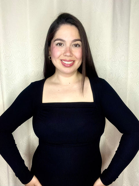 Body Escote Cuadrado Arrugado Negro