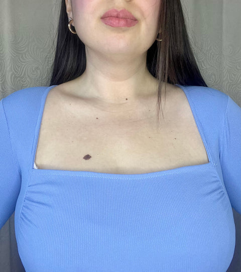 Body Escote Cuadrado Arrugado Celeste