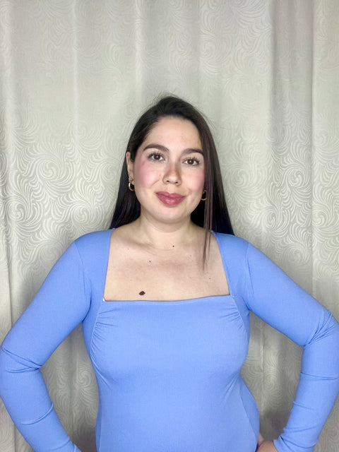 Body Escote Cuadrado Arrugado Celeste