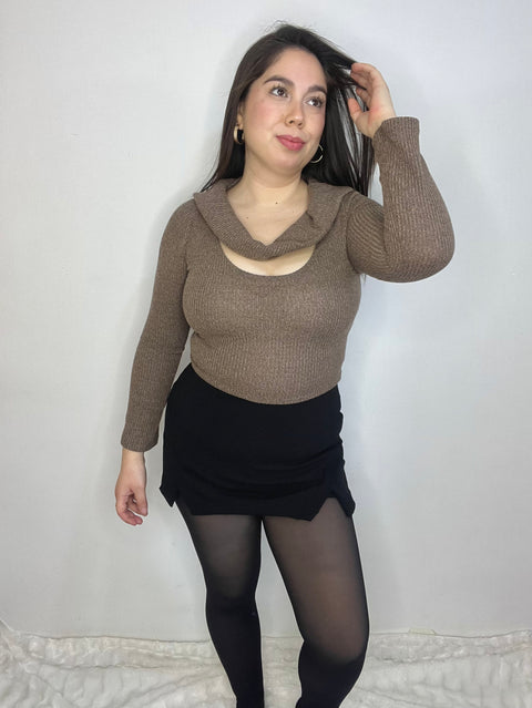 Top Cuello Ojal Café Arena