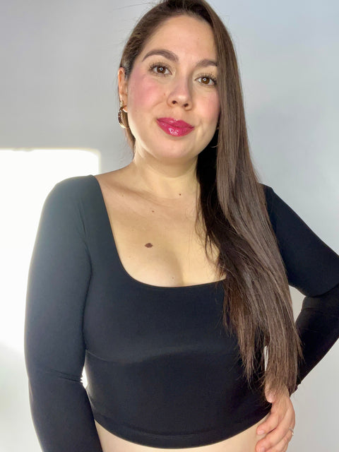 Crop Top Escote Cuadrado Negro
