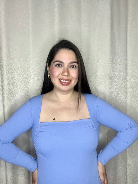 Body Escote Cuadrado Arrugado Celeste