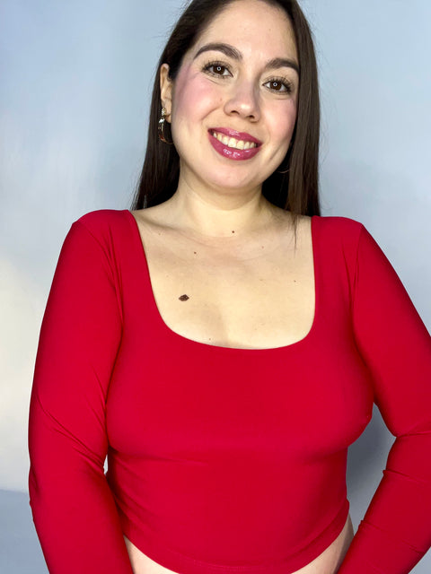 Crop Top Escote Cuadrado Rojo