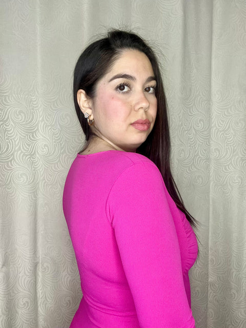 Body Escote Cuadrado Arrugado Fucsia