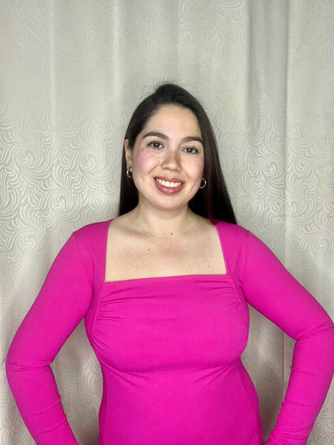 Body Escote Cuadrado Arrugado Fucsia