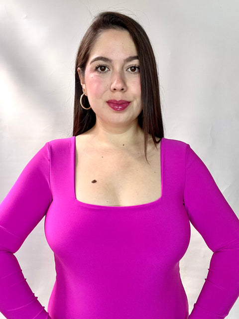 Body Doble Escote Cuadrado Manga Larga Fucsia Oscuro