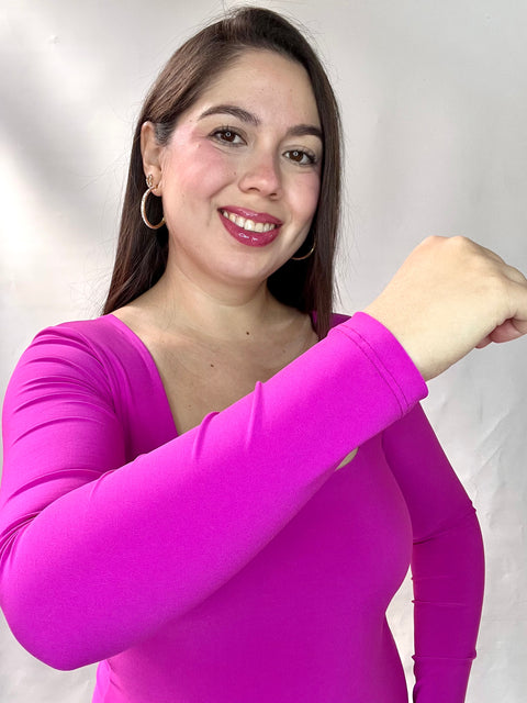 Body Doble Escote Cuadrado Manga Larga Fucsia Oscuro