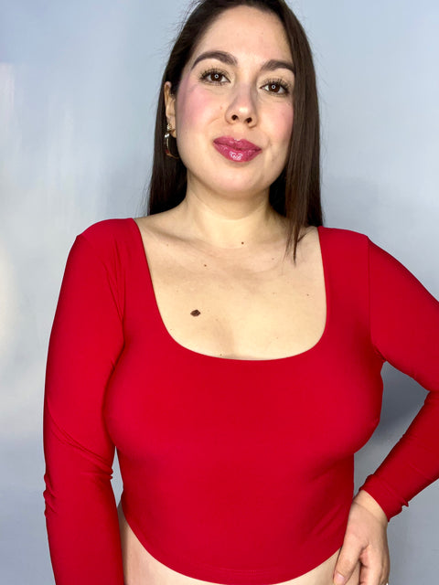 Crop Top Escote Cuadrado Rojo
