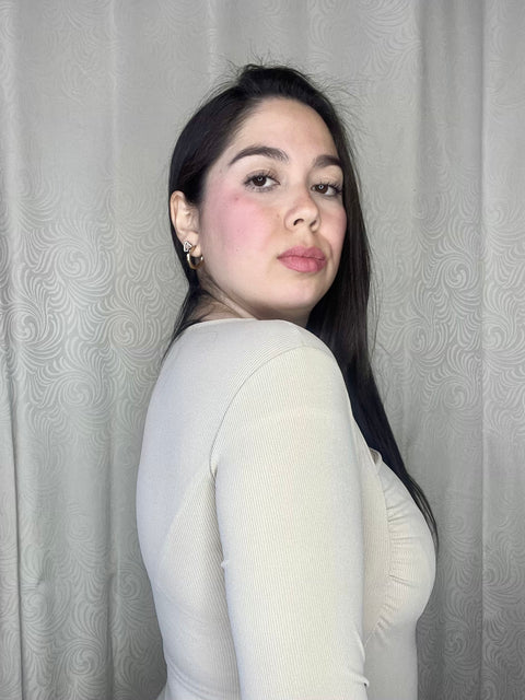 Body Escote Cuadrado Arrugado Beige