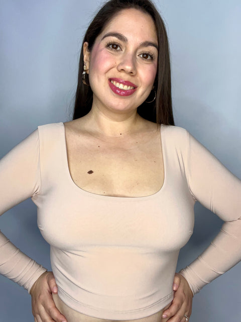 Crop Top Escote Cuadrado Beige