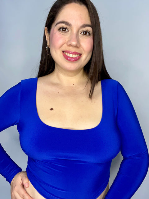 Crop Top Escote Cuadrado Azul Rey