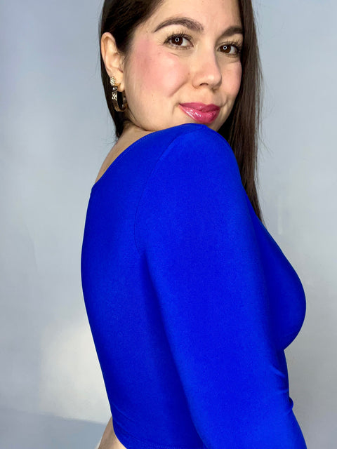Crop Top Escote Cuadrado Azul Rey