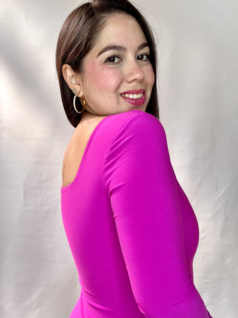 Body Doble Escote Cuadrado Manga Larga Fucsia Oscuro