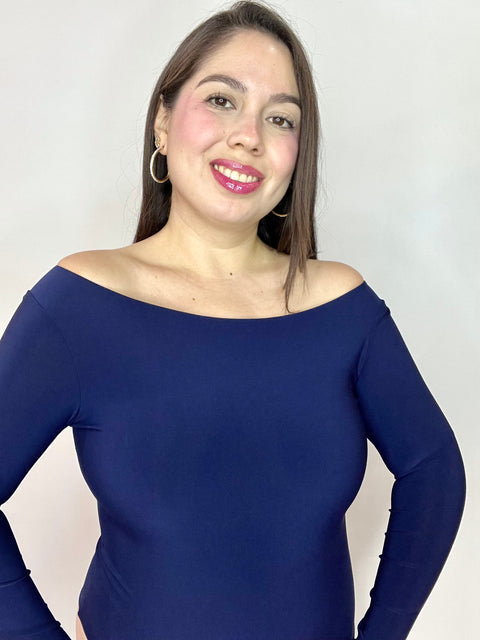 Body Cuello Ojal Manga Larga Azul Marino