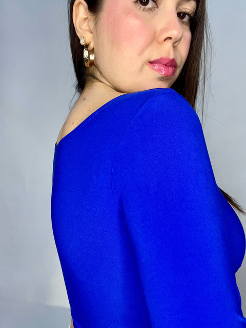 Crop Top Escote Cuadrado Azul Rey