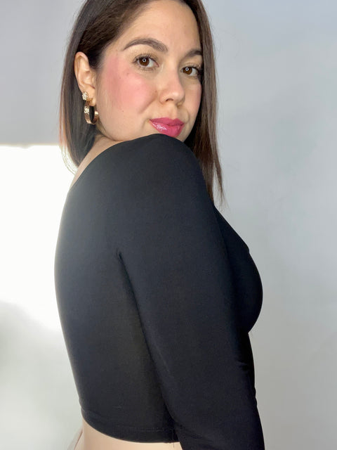 Crop Top Escote Cuadrado Negro