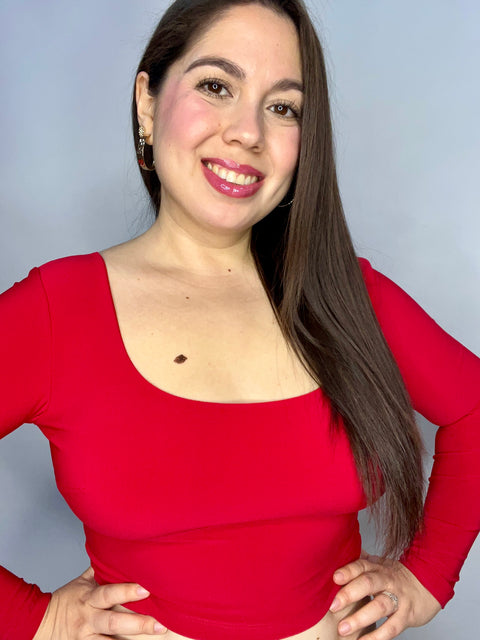 Crop Top Escote Cuadrado Rojo