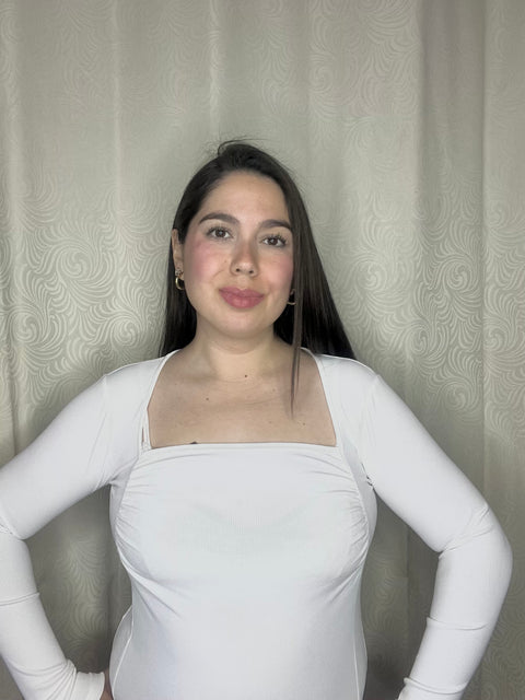 Body Escote Cuadrado Arrugado Blanco