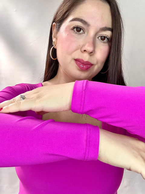 Body Doble Escote Cuadrado Manga Larga Fucsia Oscuro