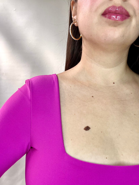 Body Doble Escote Cuadrado Manga Larga Fucsia Oscuro