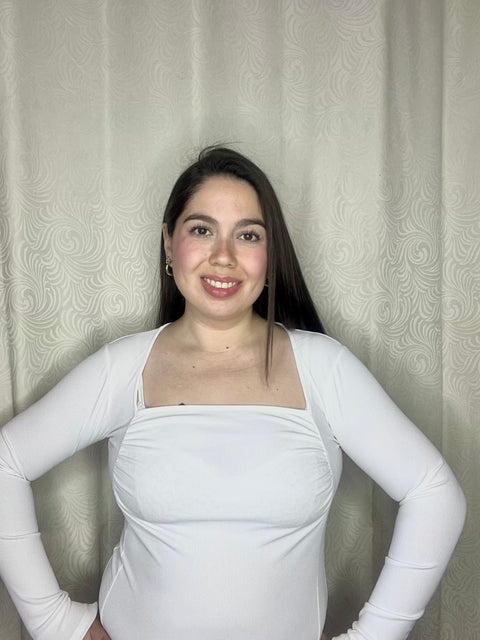 Body Escote Cuadrado Arrugado Blanco