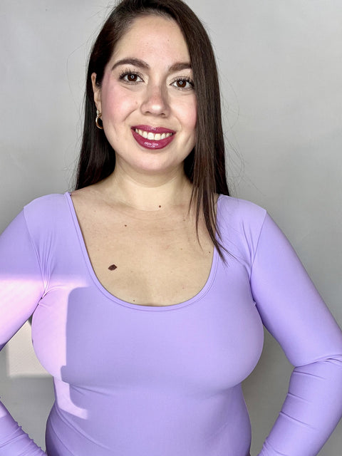 Body Doble Escote Redondo Manga Larga Lila