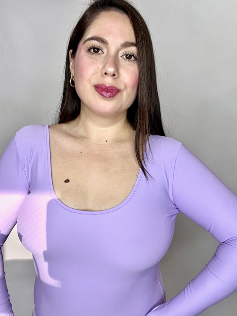 Body Doble Escote Redondo Manga Larga Lila