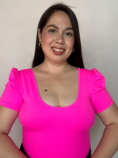 Body Doble Escote Redondo Manga Corta Princesa Fucsia