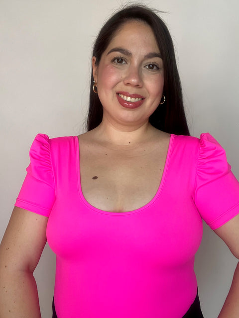 Body Doble Escote Redondo Manga Corta Princesa Fucsia