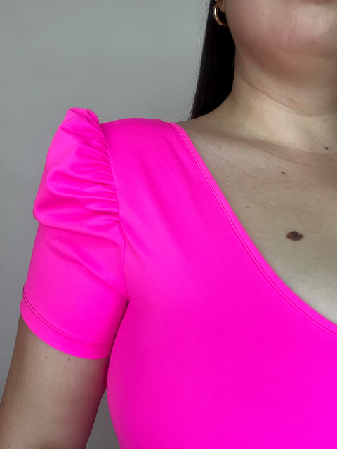 Body Doble Escote Redondo Manga Corta Princesa Fucsia