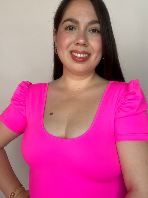 Body Doble Escote Redondo Manga Corta Princesa Fucsia