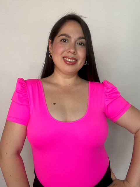 Body Doble Escote Redondo Manga Corta Princesa Fucsia