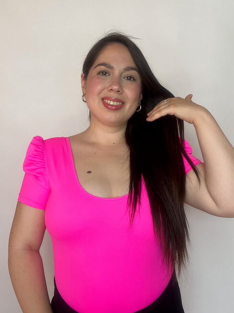 Body Doble Escote Redondo Manga Corta Princesa Fucsia