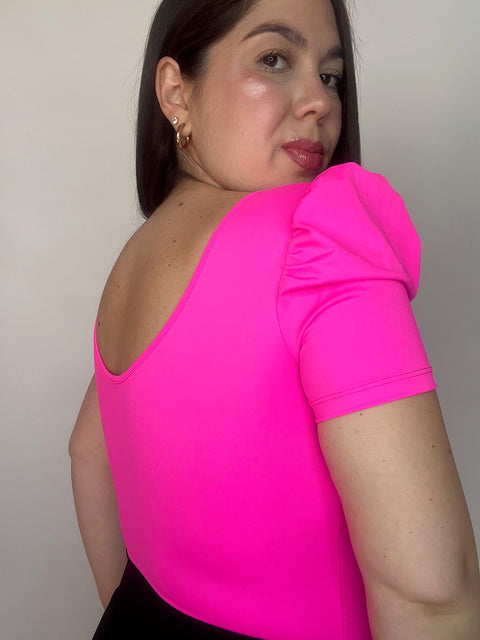 Body Doble Escote Redondo Manga Corta Princesa Fucsia