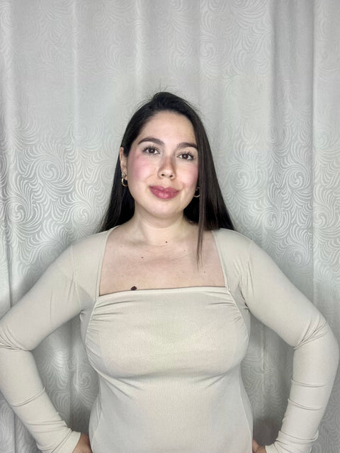 Body Escote Cuadrado Arrugado Beige