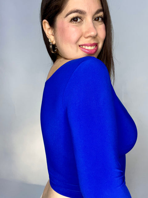 Crop Top Escote Cuadrado Azul Rey
