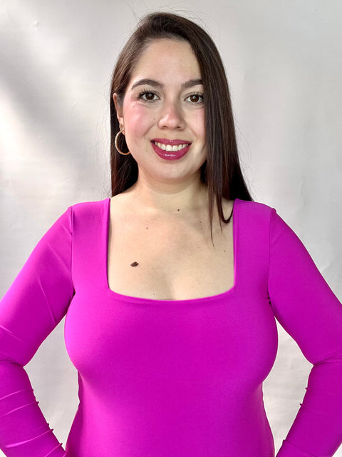 Body Doble Escote Cuadrado Manga Larga Fucsia Oscuro