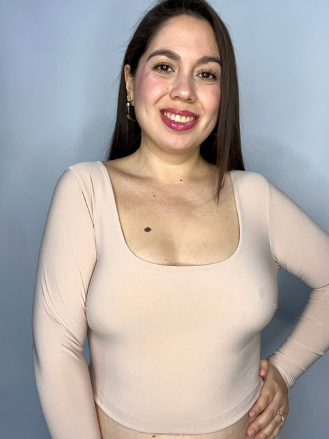 Crop Top Escote Cuadrado Beige