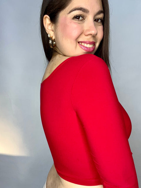 Crop Top Escote Cuadrado Rojo