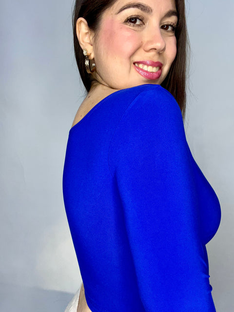 Crop Top Escote Cuadrado Azul Rey