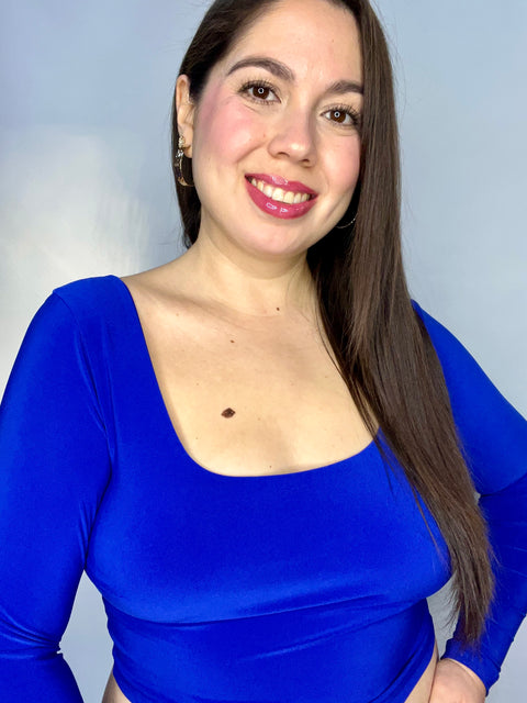Crop Top Escote Cuadrado Azul Rey