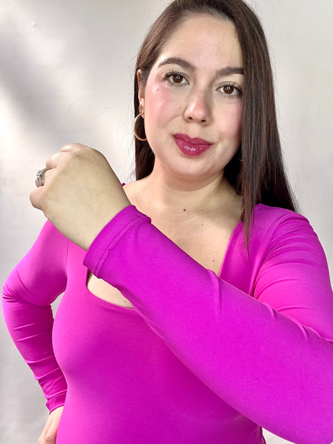 Body Doble Escote Cuadrado Manga Larga Fucsia Oscuro