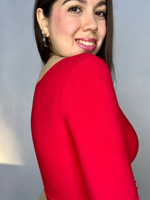 Crop Top Escote Cuadrado Rojo
